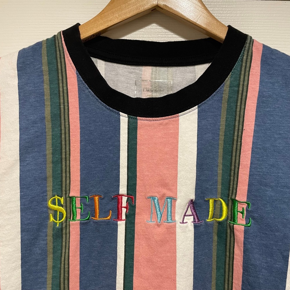 Rue21 Self Made Mens T-Shirt XL Multicolor 100% Cotton Striped Crew Neck Tee